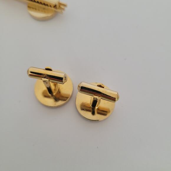 Unbranded Bar Clip Cufflinks Set Gold Red Tone Round Bird Eagle? - Picture 5 of 6